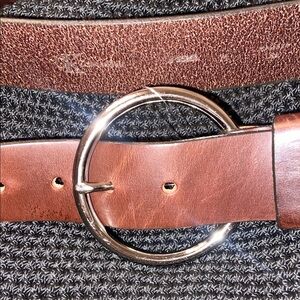 CALVIN KLEIN Brown Leather Belt with Silver BRASS Buckle
